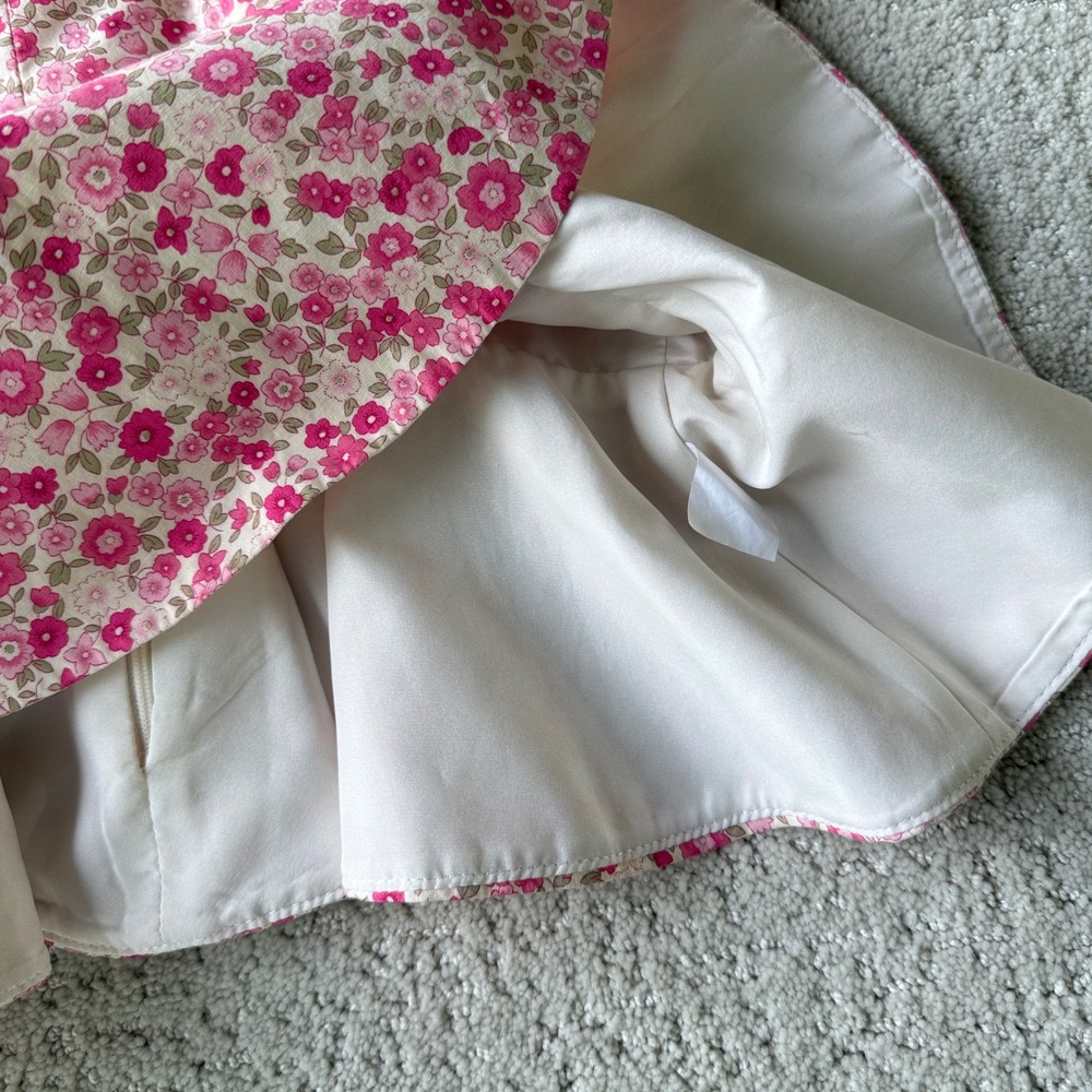 Amanda Uprichard Natasha Blouse Women L Pink Floral Puff Sleeve Peplum Smocked - Picture 8 of 12